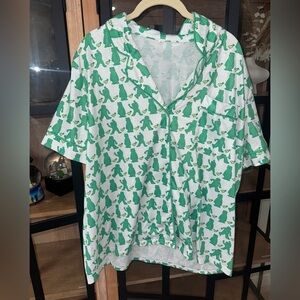 Bears pajamas shirt button down short sleeve roller rabbit teddy kelly green